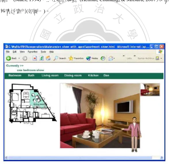 圖 一 動畫角色在網頁導覽的圖例 