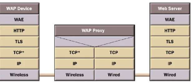 Figure 2-6: WAP 2.0 Protocol Stack and Architecture (Source: [2]) 