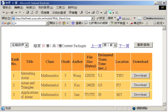 Fig. 9. Screenshot of search results.