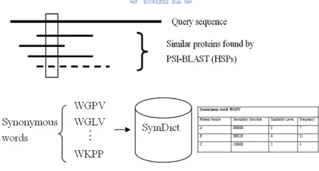 Figure 4 – The prediction procedure of SymPred. An HSP represents a high-scoring segment  pair which is a significant sequence alignment reported by PSI-BLAST