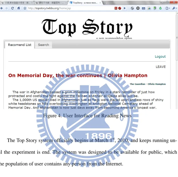 Figure 4. User Interface for Reading News 