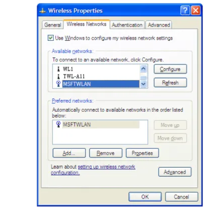 Figure 2.9 Windows XP wireless configuration. 