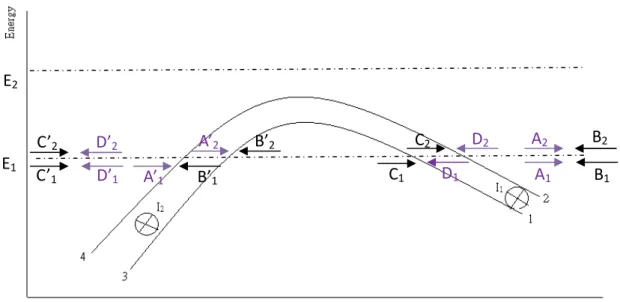 Figure 2.3 Schema of two adiabatic curves on MEP. I 1  and I 2  are 