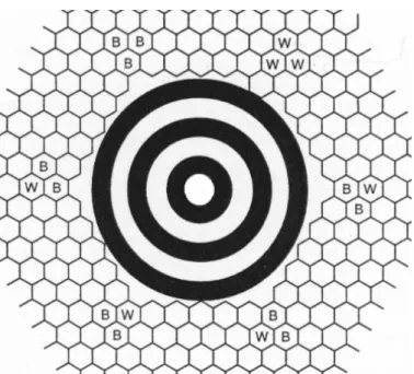 Fig. 2.6 The orientation patterns relative to the finder pattern, the orientation  patterns are marked by W and B