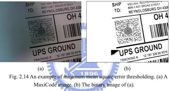 Fig. 2.14 An example of minimum mean square error thresholding. (a) A  MaxiCode image