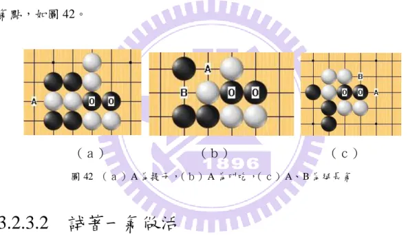 圖 42  （ａ）A 為提子，（ｂ）A 為叫吃， （ｃ）A、B 為延長氣 