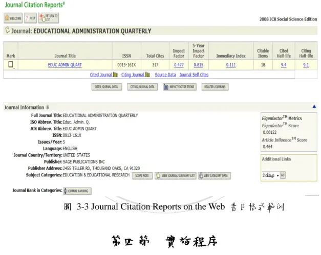 圖  3-3 Journal Citation Reports on the Web  書目格式範例 
