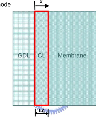 Fig. 2.1 Schematic diagram of a PEM fuel cell anode. Anode Membrane CLGDLLcx 