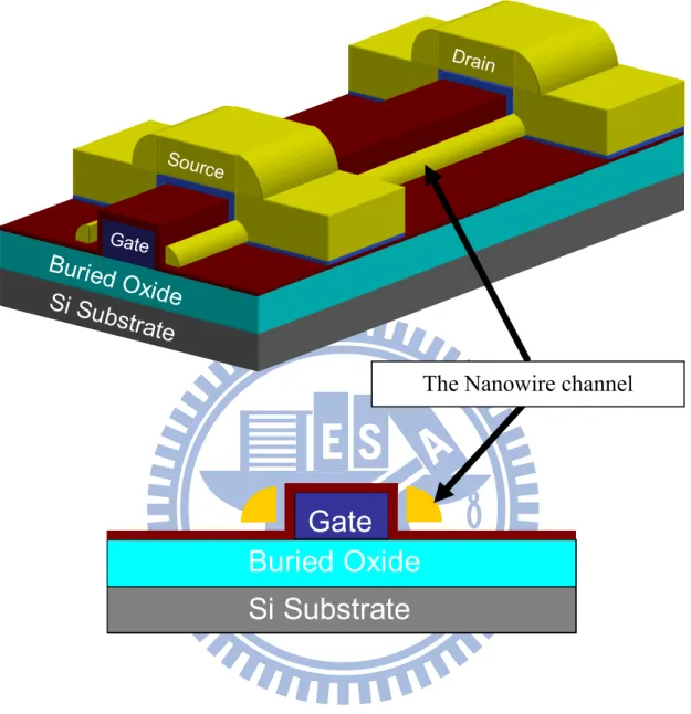 Fig. 2-2(g) Using a wet etch step to remove the sacrificial layer to achieve the NW  channels suspension