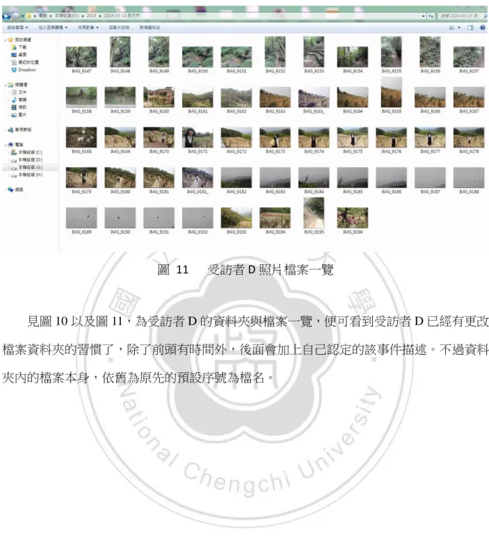 圖  11  受訪者 D 照片檔案一覽 