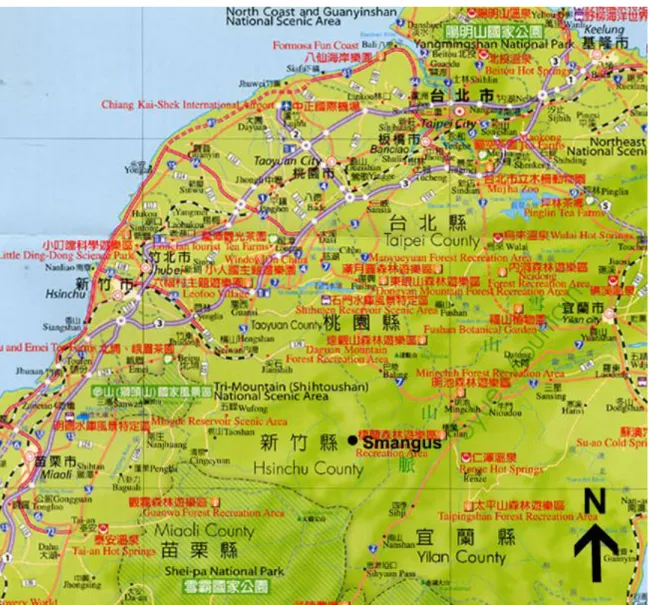 Figure 2: Map of Northern Taiwan showing the location of Smangus (Taiwan Travel  Map, n.d.).