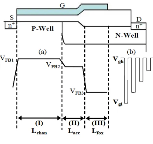Figure 1-10 The cross-sectional structure of the lateral double diffused  negative metal oxide semiconductors (LDNMOSs)