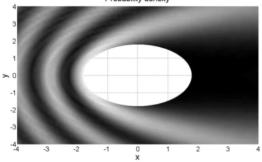 Figure 4.2: The spatial dependence of the magnitude of the total wave function probability density