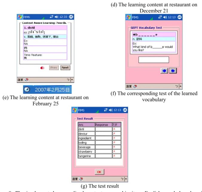 Figure 8. The implemented personalized context-aware ubiquitous English vocabulary learning  system 