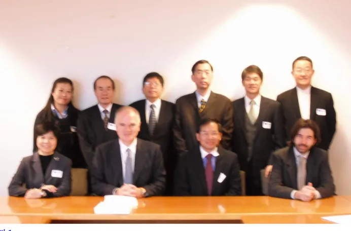 圖 1  圖 2  圖 3  圖 4  圖 1    訪問團成員會後與歐盟對外關係總署 中台盟處處長 Franz JESSEN (前排左 2)、駐歐盟兼駐比利時代表處許副代表貞卲(後排左 2)等人合影留念。 圖 2、圖 3    會談情形。 圖 4    訪問團林團長致贈紀念品。 