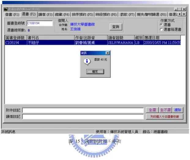 圖 15：逾期罰款提示視窗 