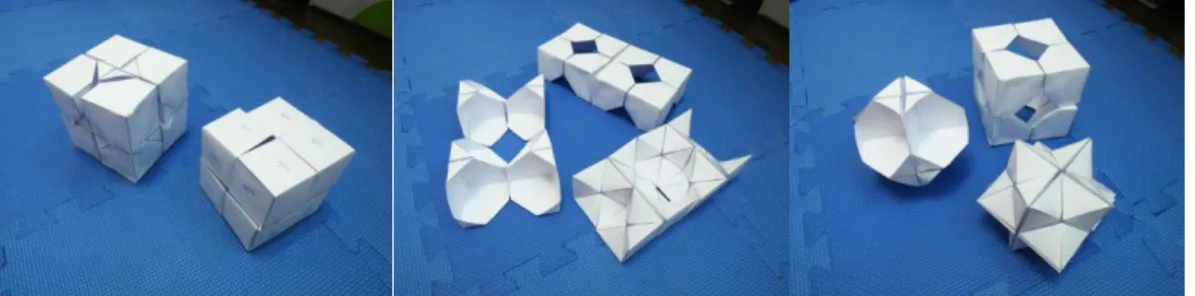 圖 3.22 Magic folding cub 與吉本方塊的紙草模（本創作攝影） 