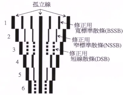 圖 2.8 孤立線相對於密集線之修正示例 