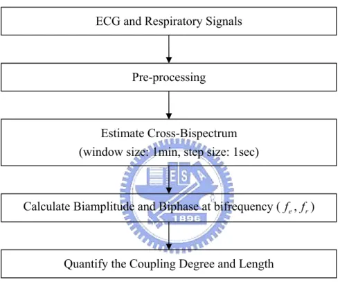 Fig. 3.14 Flow chart of time-phase bispectral analysis. Quantify the Coupling Degree and Length 