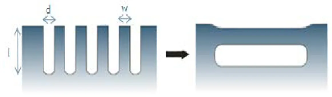 Figure 1. 3: Parameters in porous structure are pore diameter (d), pore wall thickness  (w), aspect ratio, and length (l) [1-7]