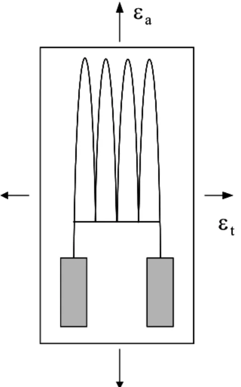 Fig. 2.5 Schematic for a strain gage subjected to a biaxial strain field. 
