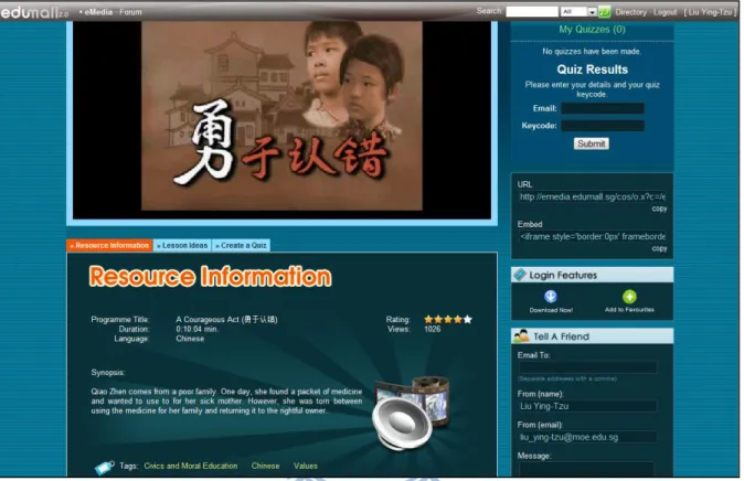 Figure  11.  A  video  clip  with  its  resource  information  on  the  MOE  eMedia  Edumall  website