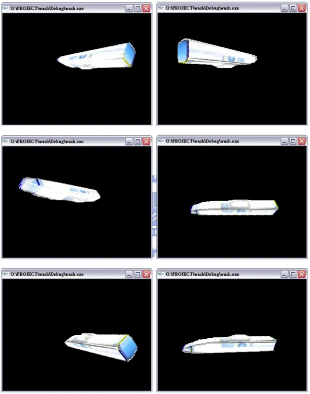 圖 4-6 為實際利用 OpenGL 平台在螢幕中進行展示的部分畫面截圖： 