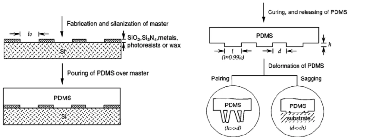 Figure  2.11  Schematic  illustration  of  the  procedure  for  fabricating  PDMS  stamps  from a master having relief structures on its surface