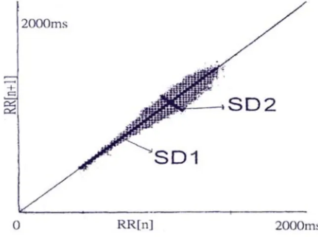 Fig. 3.21 On the poincare plot, long-axis length is SD1 short-axis length is SD2 