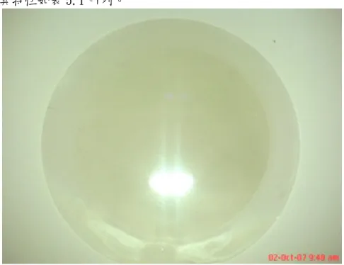 Fig 5.1 及 Fig 5.2 為此系列結構 HVPE 成長之後的結果，樣品一是在 2 吋 Sapphire 上成長 1.5 吋 GaN 厚膜，表面呈現鏡面，樣品二厚度較厚，有些許的裂痕，在 XRD 的分析 方面，我們使用 Bede D1 的 XRD 來析晶體的品質，以 HVPE 成長 GaN 而言，XRD 分析的結 果會受到膜厚，彎曲度的影響，以樣品一而言，其（002）的 XRD 半高寬因為受到 bending 的影響，所以半高寬較高，大約是 350 arcsec。在電性方面我們使用 Hall 量測 