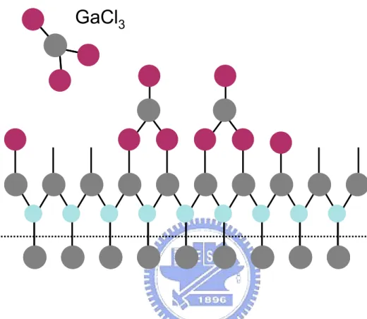 Fig. 1-9 The growth model in vapor phase epitaxy of GaN. (e) 