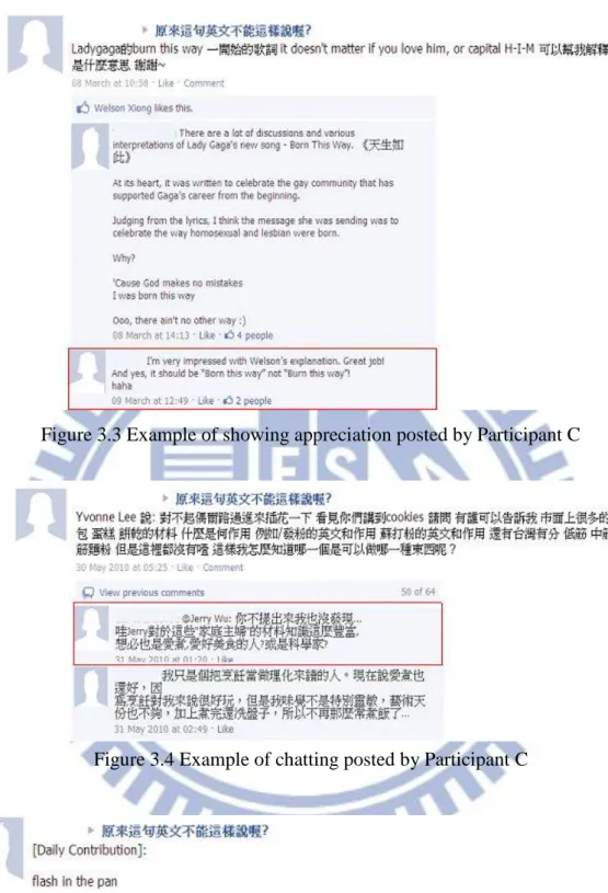 Figure 3.3 Example of showing appreciation posted by Participant C 