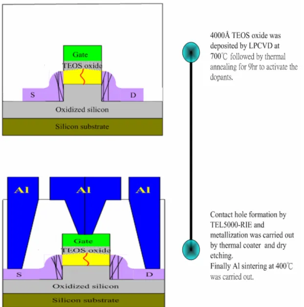 Fig. 2-14 Process flow for fabrication of SGB-TFTs by Recessed-Channel with Oxide  Step method (III)