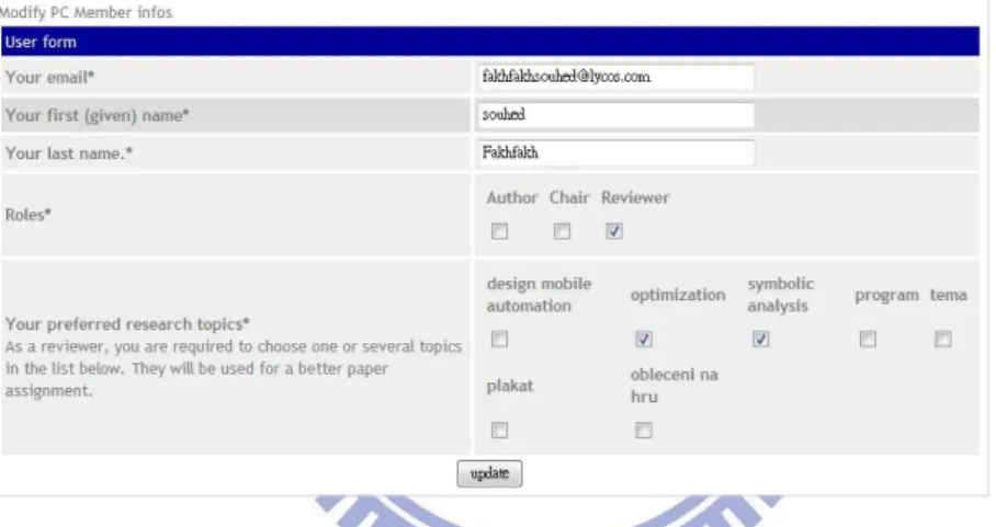 Figure 2.2: The program committee member setting interface of MyReview system 