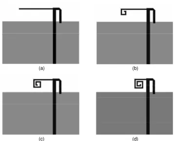 Figure 2.2    Four printed inverted-F antennas with different spiraled tails. The tail lengths are kept the  same for the four antennas