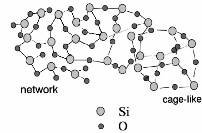 Fig. 2-3 The illustration of network and cage-like Si-O-Si  structure of SiCO dielectric films [15]