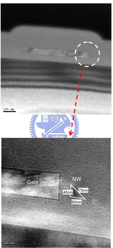 Fig. 2-3    TEM images of NW-TFT without Nitride-capping layer. 