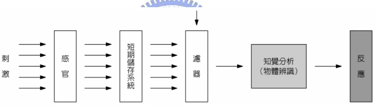 圖 2-2-1-4a 早期選擇理論，改自  葉素玲，1999 