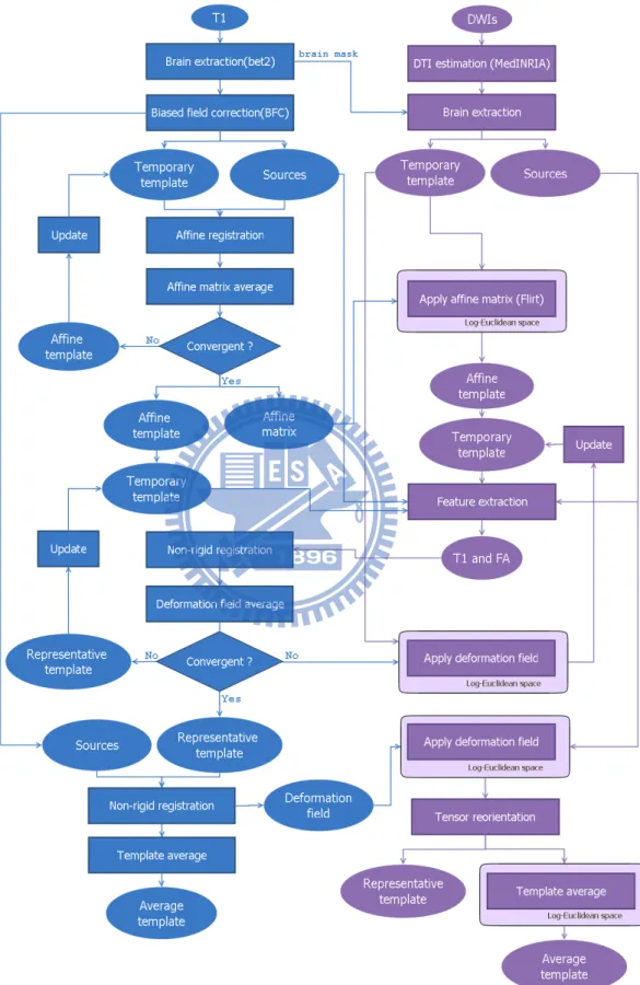 Figure 2.3: Detailed flowchart of the proposed methods for MR/DT template construction