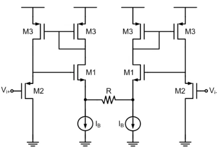 Figure 2.8 Source-degenerated Differential Pair with a Positive Feedback 