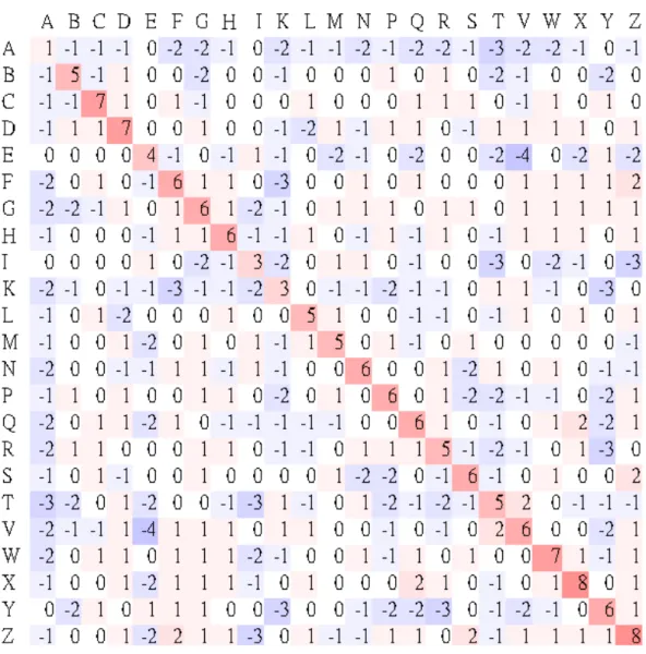 Figure 2-3. BLOSUM-like scoring matrix. 