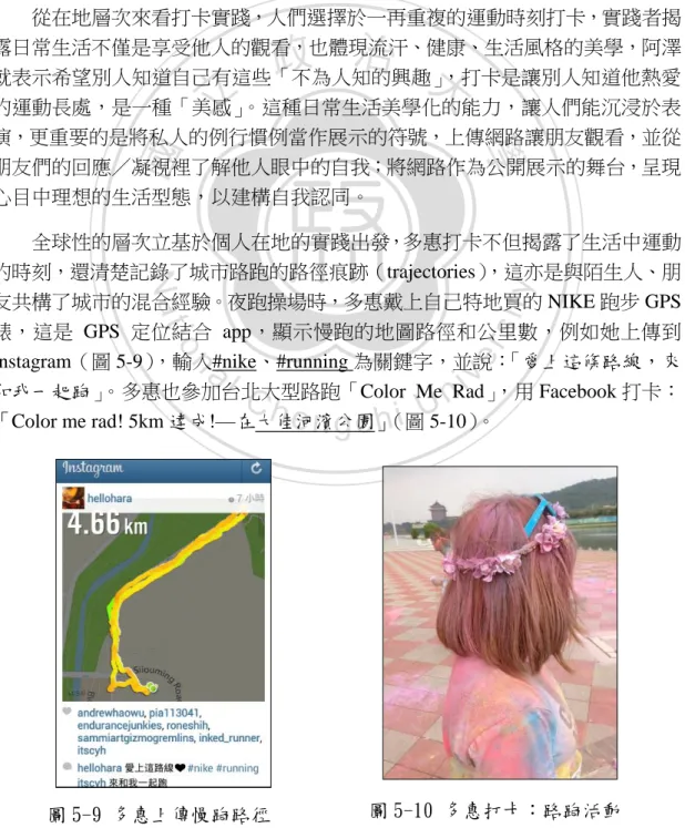 圖 5-9 多惠上傳慢跑路徑  圖 5-10 多惠打卡：路跑活動 