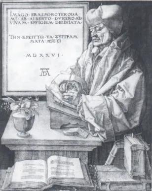 圖 4.  伊拉斯摩斯畫像（Albrecht Dürer, Erasmus of Rotterdam, 1526, copperplate  engraving, Basel, Kunstmuseum, Kupferstichkabinett） 