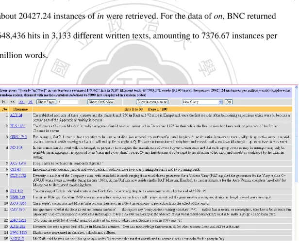 Figure 3.1 The Query Result Page of BNCweb 