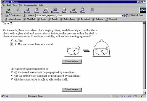 Figure 4: Item two in the networked system. After the student  selects an answer to the first tier, the system will show the second  tier, with the choice of the first tier still visible.