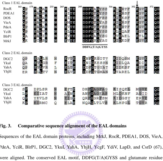 Fig. 3.  Comparative sequence alignment of the EAL domains 