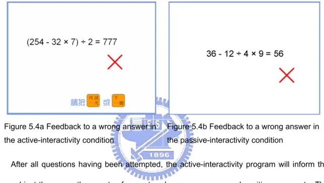 Figure 5.4a Feedback to a wrong answer in  the active-interactivity condition 