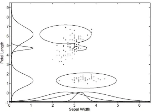 Figure 4.3: The distribution of input training patterns and final assignment of three  rules