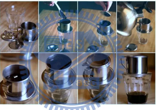 Figure 6: The common way and tools to make traditional Vietnamese coffee.  Source: The Vietnamese Coffee, 2013 