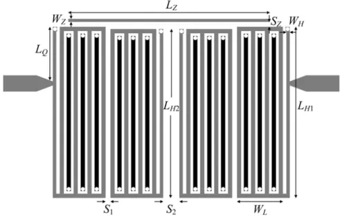 Fig. 3-10. Proposed layout of the four-pole cross-coupled filter. 